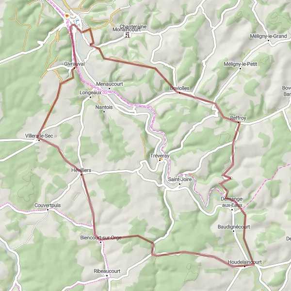 Miniature de la carte de l'inspiration cycliste "Circuit de Boviolles et environs" dans la Lorraine, France. Générée par le planificateur d'itinéraire cycliste Tarmacs.app