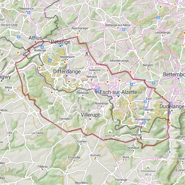 Map miniature of "Off-Road Excursion" cycling inspiration in Lorraine, France. Generated by Tarmacs.app cycling route planner