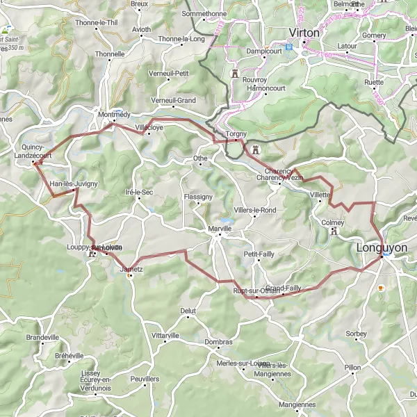 Miniature de la carte de l'inspiration cycliste "Les sentiers de la vallée de l'Othain" dans la Lorraine, France. Générée par le planificateur d'itinéraire cycliste Tarmacs.app