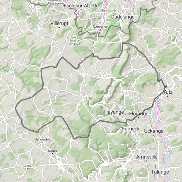 Map miniature of "Thionville Round-trip Cycling Route" cycling inspiration in Lorraine, France. Generated by Tarmacs.app cycling route planner