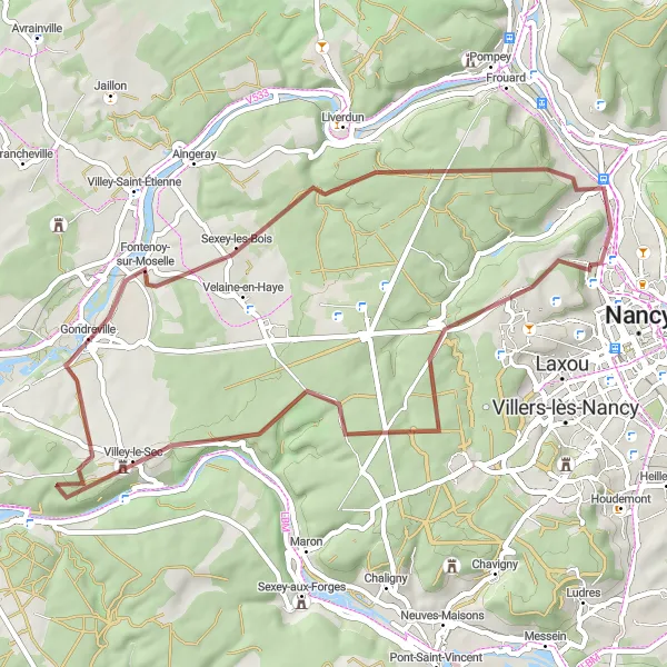 Miniature de la carte de l'inspiration cycliste "Les chemins de terre" dans la Lorraine, France. Générée par le planificateur d'itinéraire cycliste Tarmacs.app