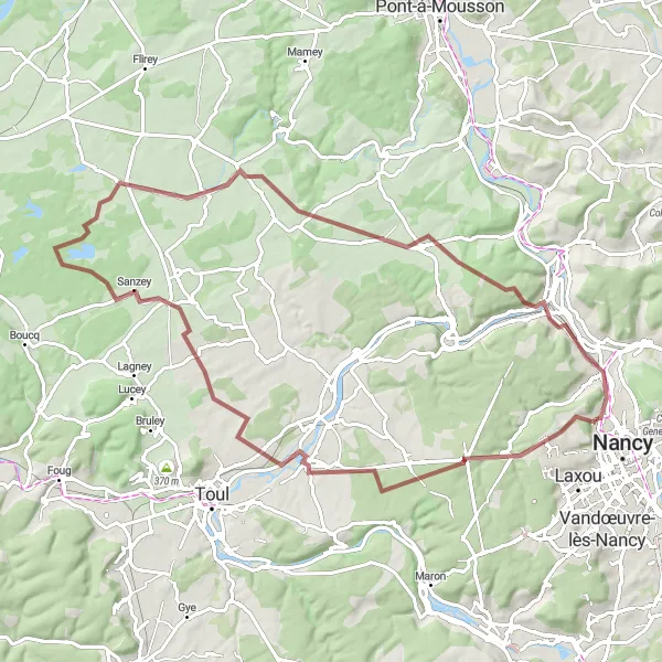 Miniature de la carte de l'inspiration cycliste "Tour des Bois de Frouard" dans la Lorraine, France. Générée par le planificateur d'itinéraire cycliste Tarmacs.app