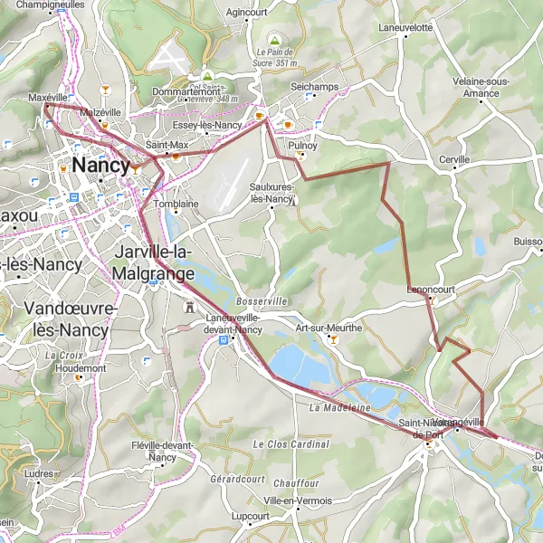 Miniature de la carte de l'inspiration cycliste "La boucle des étangs" dans la Lorraine, France. Générée par le planificateur d'itinéraire cycliste Tarmacs.app