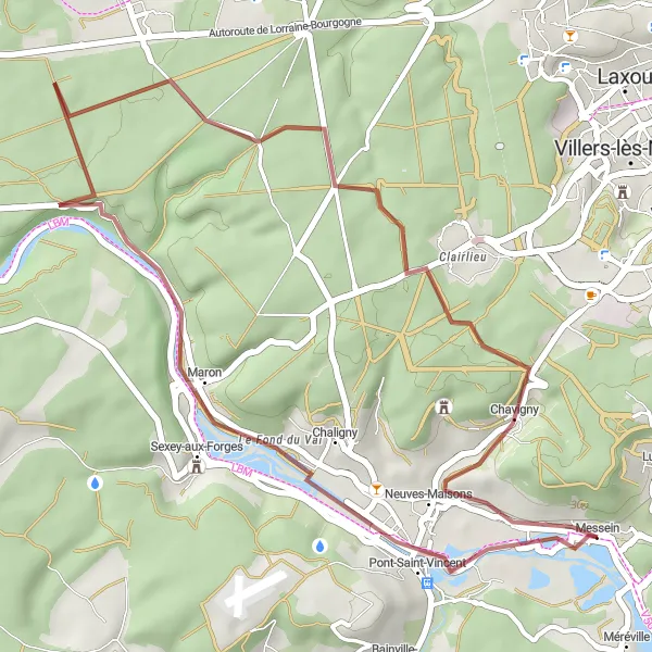 Map miniature of "The Pont-Saint-Vincent Adventure" cycling inspiration in Lorraine, France. Generated by Tarmacs.app cycling route planner