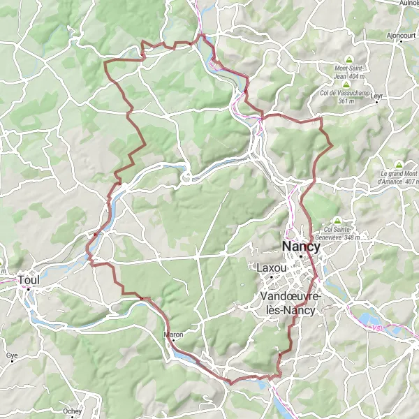 Map miniature of "Exploring Lorraine's Hidden Gems" cycling inspiration in Lorraine, France. Generated by Tarmacs.app cycling route planner