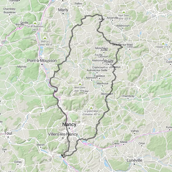 Map miniature of "The Ultimate Challenge: Mountain Passes and Scenic Beauty" cycling inspiration in Lorraine, France. Generated by Tarmacs.app cycling route planner