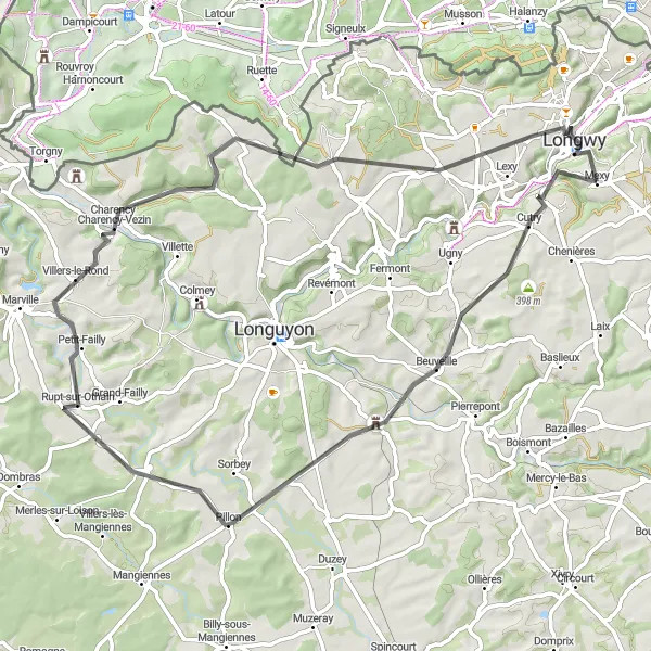 Map miniature of "Scenic Road Cycling in Northern Lorraine" cycling inspiration in Lorraine, France. Generated by Tarmacs.app cycling route planner