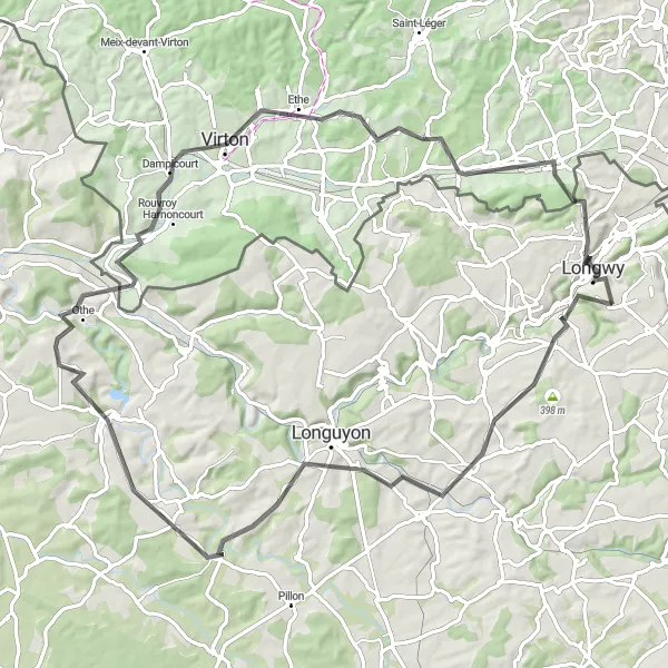 Miniature de la carte de l'inspiration cycliste "Le Tour de Mexy et ses environs" dans la Lorraine, France. Générée par le planificateur d'itinéraire cycliste Tarmacs.app