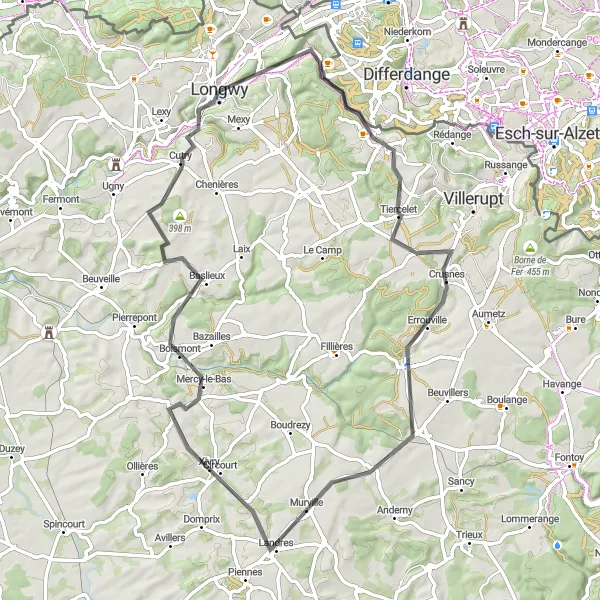 Map miniature of "Scenic Road Cycling Route in Lorraine" cycling inspiration in Lorraine, France. Generated by Tarmacs.app cycling route planner