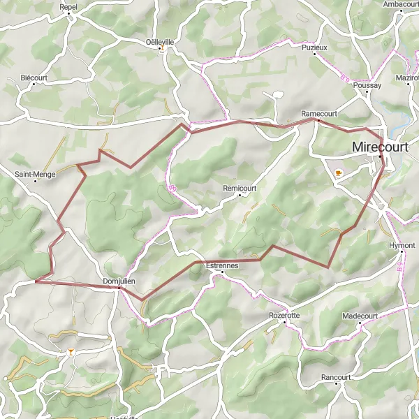 Miniature de la carte de l'inspiration cycliste "Randonnée à Baudricourt" dans la Lorraine, France. Générée par le planificateur d'itinéraire cycliste Tarmacs.app