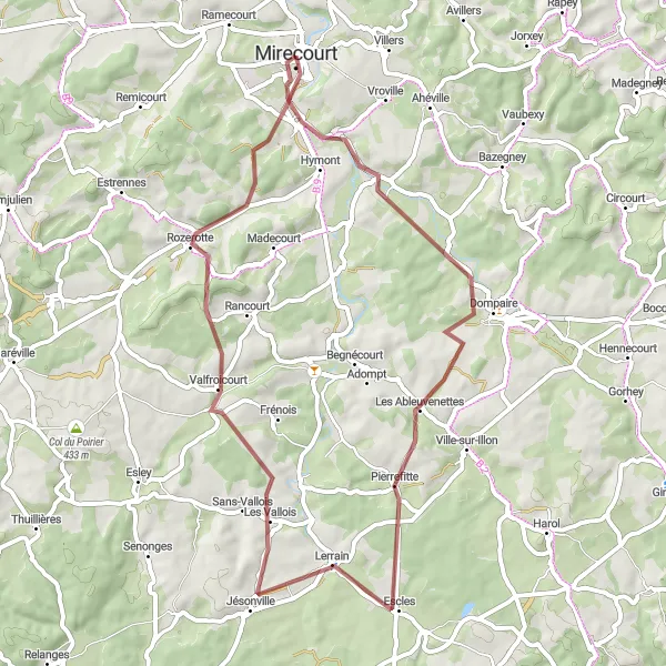 Miniature de la carte de l'inspiration cycliste "La Boucle des Graviers" dans la Lorraine, France. Générée par le planificateur d'itinéraire cycliste Tarmacs.app