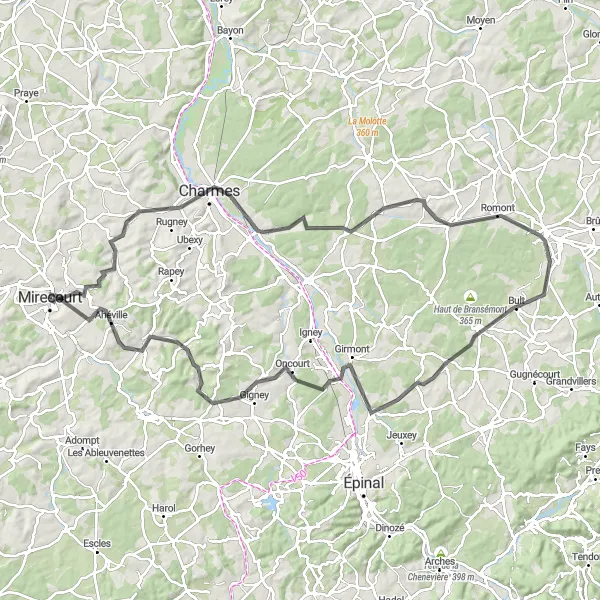Miniature de la carte de l'inspiration cycliste "Parcours à Portieux" dans la Lorraine, France. Générée par le planificateur d'itinéraire cycliste Tarmacs.app