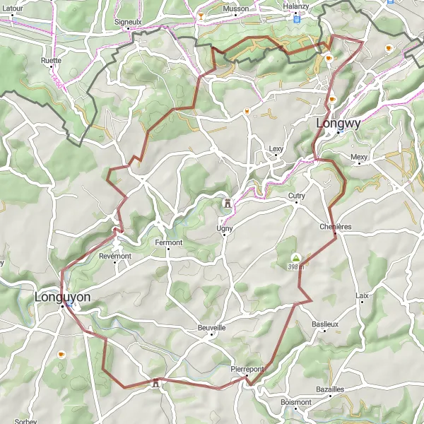 Miniature de la carte de l'inspiration cycliste "Le Circuit des Vallées en Gravel" dans la Lorraine, France. Générée par le planificateur d'itinéraire cycliste Tarmacs.app