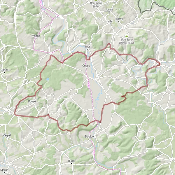 Miniature de la carte de l'inspiration cycliste "Le Défi de Han-lès-Juvigny" dans la Lorraine, France. Générée par le planificateur d'itinéraire cycliste Tarmacs.app