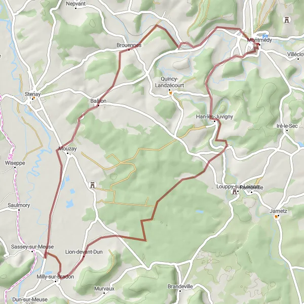 Map miniature of "Journey through the Gaume region" cycling inspiration in Lorraine, France. Generated by Tarmacs.app cycling route planner