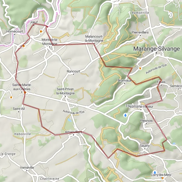 Map miniature of "Jœuf Gravel Adventure" cycling inspiration in Lorraine, France. Generated by Tarmacs.app cycling route planner