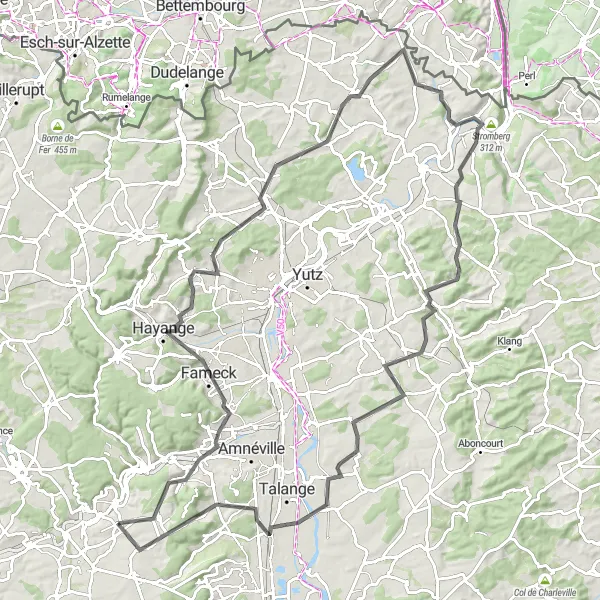 Map miniature of "Fameck to Pierrevillers Road Cycling Route" cycling inspiration in Lorraine, France. Generated by Tarmacs.app cycling route planner