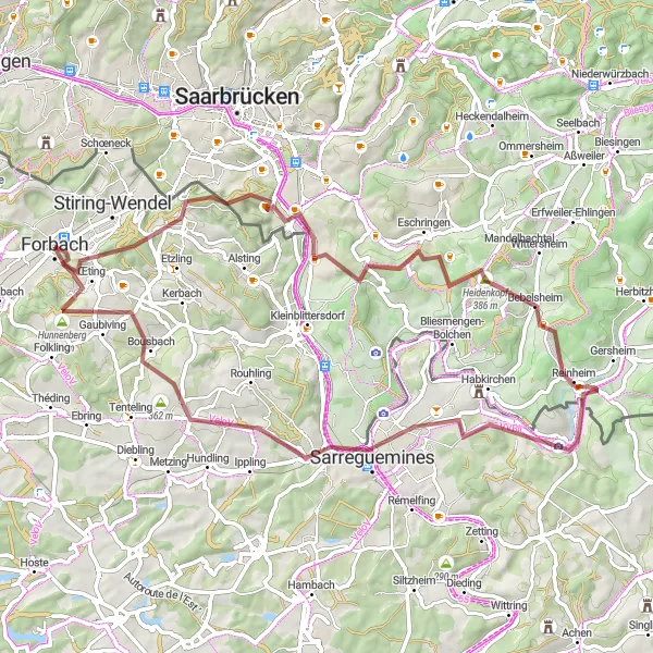 Map miniature of "The Gravel Explorer - Morsbach" cycling inspiration in Lorraine, France. Generated by Tarmacs.app cycling route planner