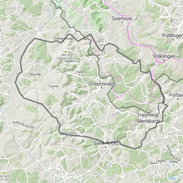 Map miniature of "The Lorrainian escape - Morsbach" cycling inspiration in Lorraine, France. Generated by Tarmacs.app cycling route planner