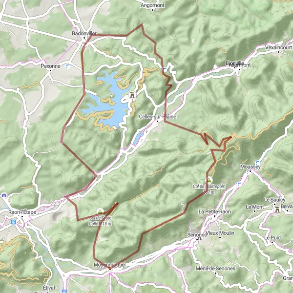 Miniature de la carte de l'inspiration cycliste "Les hauteurs de Fenneviller" dans la Lorraine, France. Générée par le planificateur d'itinéraire cycliste Tarmacs.app