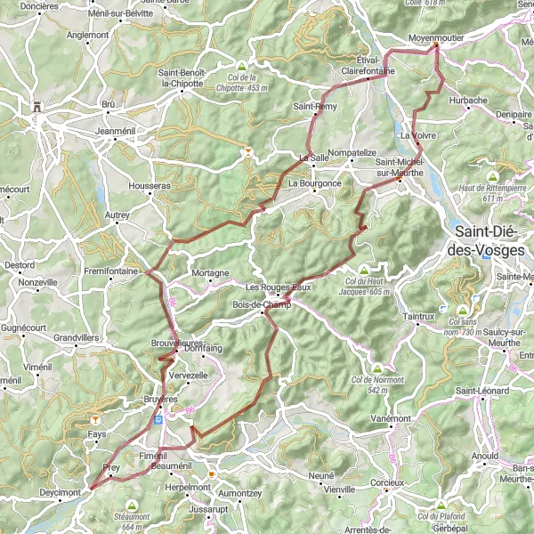 Map miniature of "Scenic Gravel Tour of Lorraine" cycling inspiration in Lorraine, France. Generated by Tarmacs.app cycling route planner