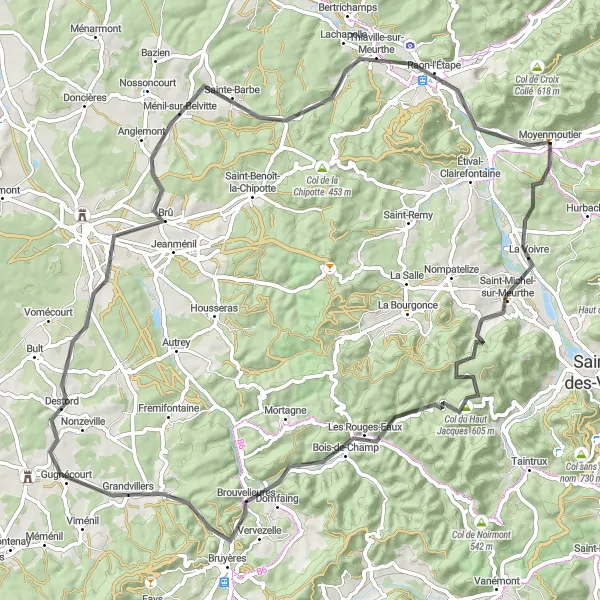 Miniature de la carte de l'inspiration cycliste "Route pittoresque de Saint-Michel-sur-Meurthe à Moyenmoutier" dans la Lorraine, France. Générée par le planificateur d'itinéraire cycliste Tarmacs.app