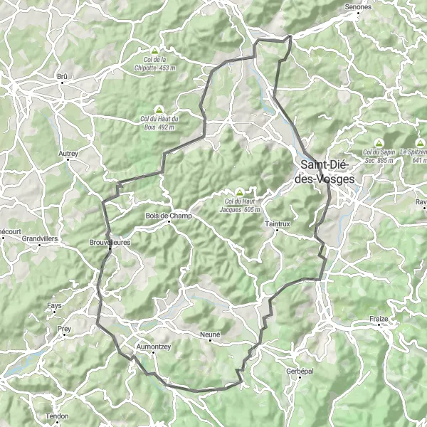 Miniature de la carte de l'inspiration cycliste "Les Montagnes des Vosges" dans la Lorraine, France. Générée par le planificateur d'itinéraire cycliste Tarmacs.app