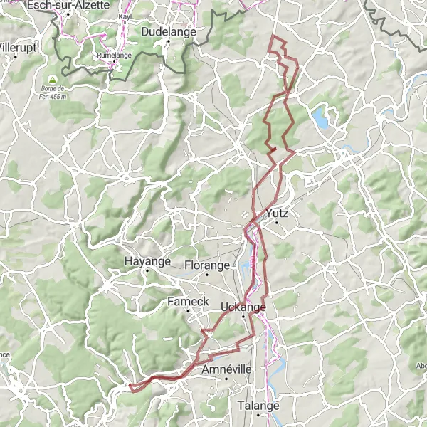 Map miniature of "Around Gandrange" cycling inspiration in Lorraine, France. Generated by Tarmacs.app cycling route planner