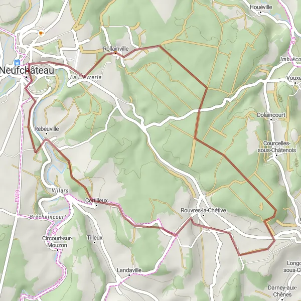 Map miniature of "Scenic Gravel Ride" cycling inspiration in Lorraine, France. Generated by Tarmacs.app cycling route planner