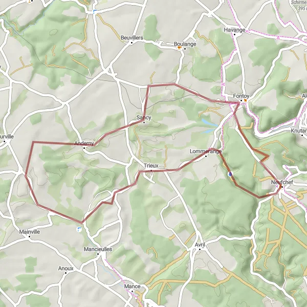 Map miniature of "The Lommerange Loop" cycling inspiration in Lorraine, France. Generated by Tarmacs.app cycling route planner