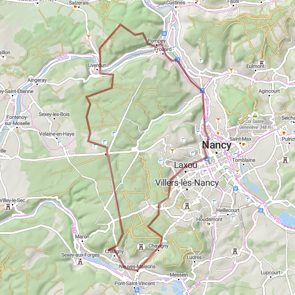 Map miniature of "Exploring the Moselle Valley" cycling inspiration in Lorraine, France. Generated by Tarmacs.app cycling route planner