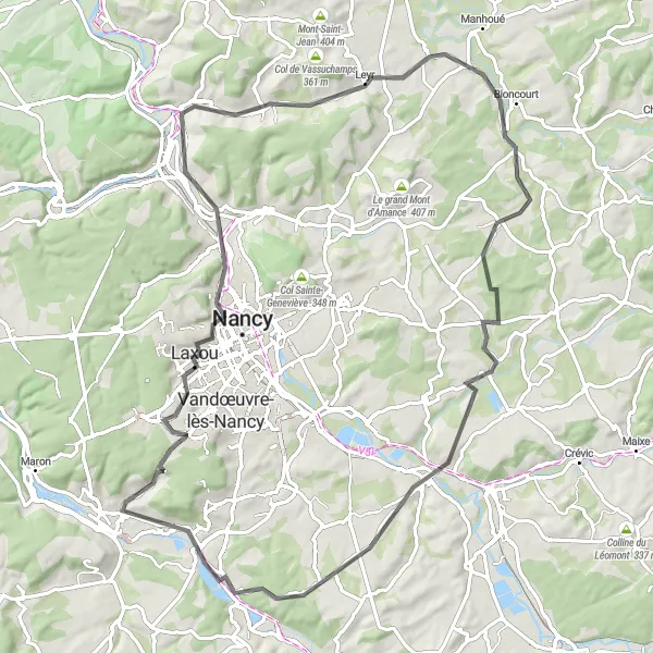 Map miniature of "Nancy Loop" cycling inspiration in Lorraine, France. Generated by Tarmacs.app cycling route planner