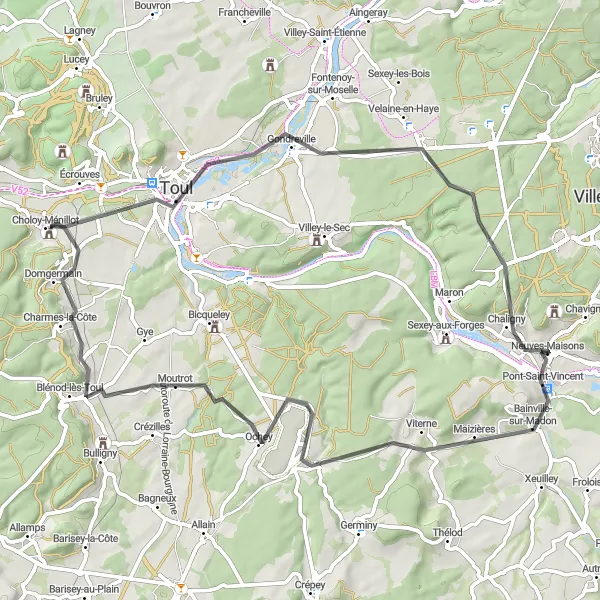 Map miniature of "The Madon River Loop" cycling inspiration in Lorraine, France. Generated by Tarmacs.app cycling route planner