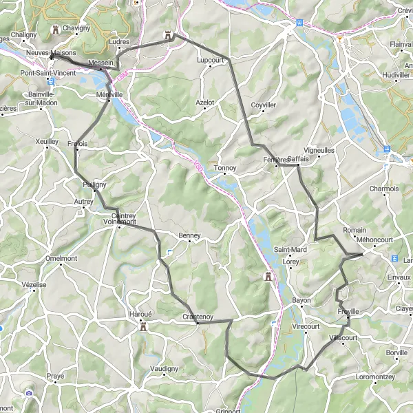 Map miniature of "The Mirror Valley Escape" cycling inspiration in Lorraine, France. Generated by Tarmacs.app cycling route planner