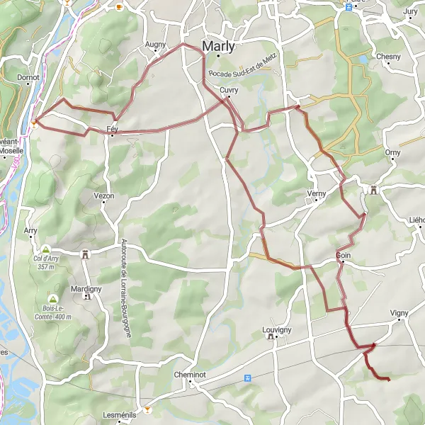 Miniature de la carte de l'inspiration cycliste "Parcours gravel autour de Pagny-lès-Goin" dans la Lorraine, France. Générée par le planificateur d'itinéraire cycliste Tarmacs.app