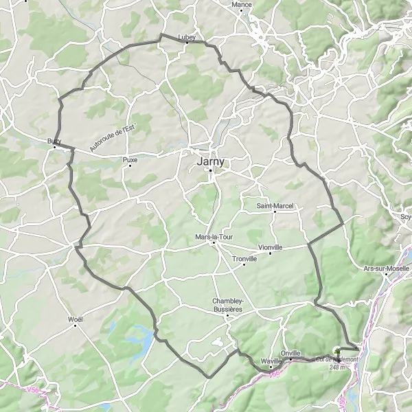 Miniature de la carte de l'inspiration cycliste "Parcours de cyclisme vers Parfondrupt" dans la Lorraine, France. Générée par le planificateur d'itinéraire cycliste Tarmacs.app