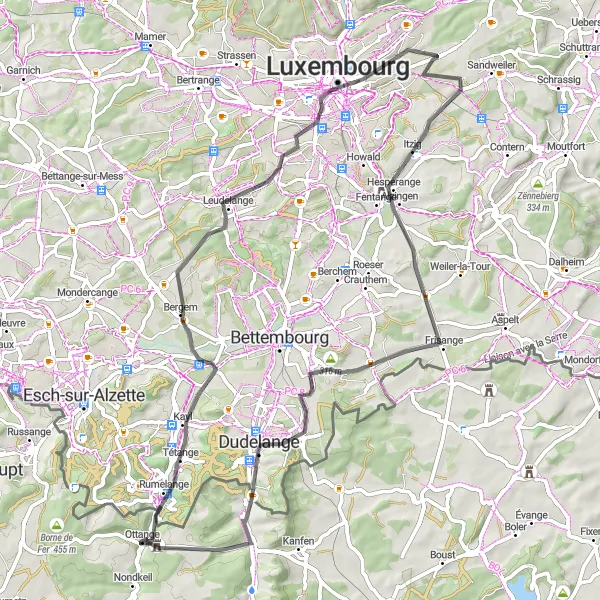 Map miniature of "Centenary Road Trip" cycling inspiration in Lorraine, France. Generated by Tarmacs.app cycling route planner