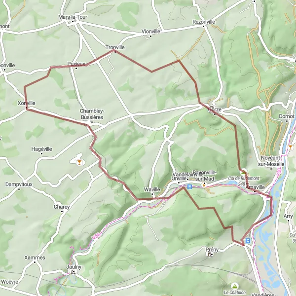 Miniature de la carte de l'inspiration cycliste "Tour de la Campagne" dans la Lorraine, France. Générée par le planificateur d'itinéraire cycliste Tarmacs.app