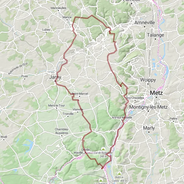 Miniature de la carte de l'inspiration cycliste "Grand Tour de Lorraine" dans la Lorraine, France. Générée par le planificateur d'itinéraire cycliste Tarmacs.app