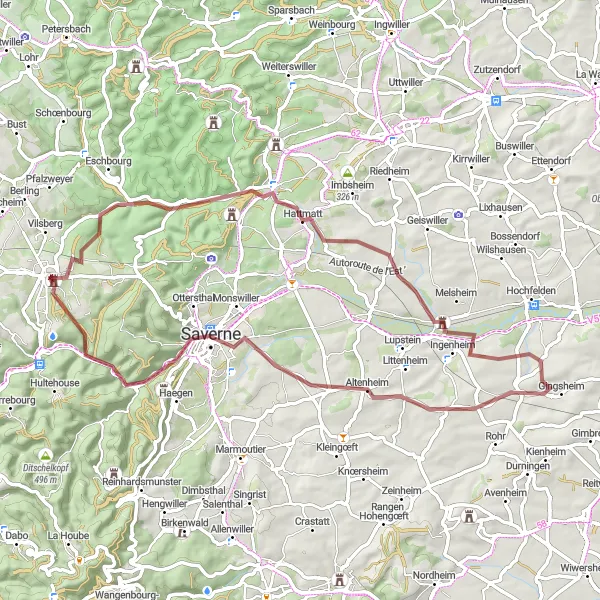 Miniature de la carte de l'inspiration cycliste "Circuit des Châteaux et Villages Pittoresques" dans la Lorraine, France. Générée par le planificateur d'itinéraire cycliste Tarmacs.app