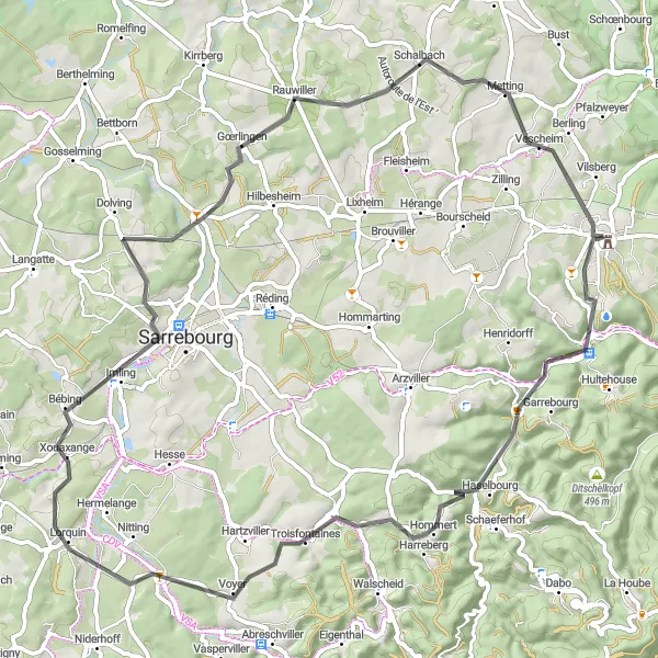 Map miniature of "Scenic Road Cycling Route near Phalsbourg" cycling inspiration in Lorraine, France. Generated by Tarmacs.app cycling route planner