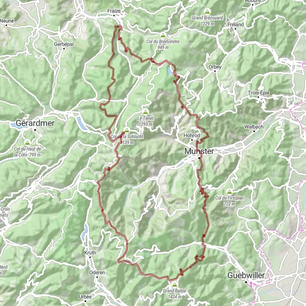 Miniature de la carte de l'inspiration cycliste "Boucle à Vélo du Col du Calvaire" dans la Lorraine, France. Générée par le planificateur d'itinéraire cycliste Tarmacs.app