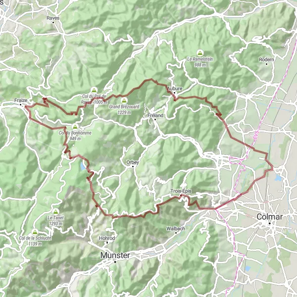 Map miniature of "Plainfaing Gravel Adventure" cycling inspiration in Lorraine, France. Generated by Tarmacs.app cycling route planner