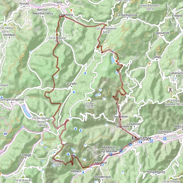 Miniature de la carte de l'inspiration cycliste "Les Hauts Vosges Gravel Adventure" dans la Lorraine, France. Générée par le planificateur d'itinéraire cycliste Tarmacs.app