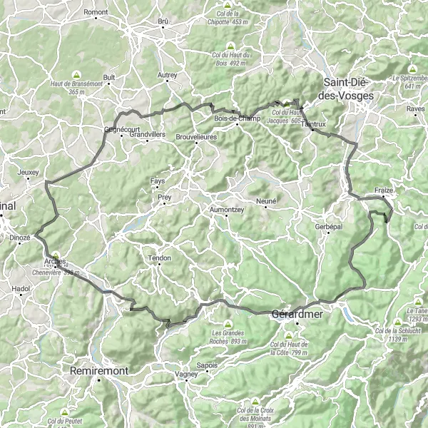 Miniature de la carte de l'inspiration cycliste "Parcours Épique à Travers les Vosges" dans la Lorraine, France. Générée par le planificateur d'itinéraire cycliste Tarmacs.app