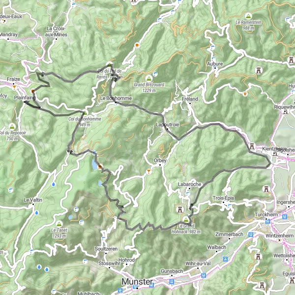 Miniature de la carte de l'inspiration cycliste "Tour de la Séboue et des Châteaux" dans la Lorraine, France. Générée par le planificateur d'itinéraire cycliste Tarmacs.app
