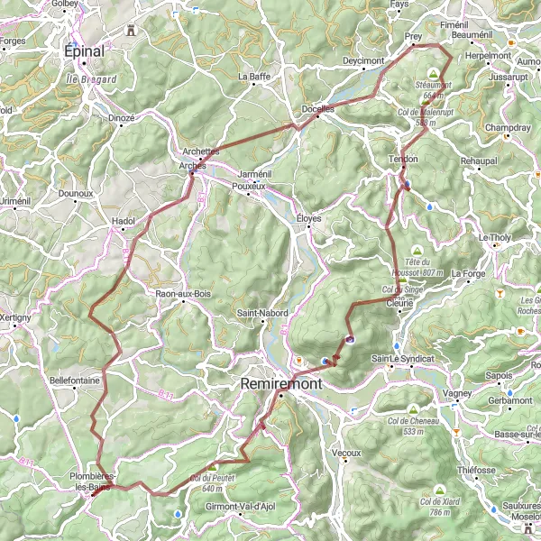 Map miniature of "Gravel Adventure Extended" cycling inspiration in Lorraine, France. Generated by Tarmacs.app cycling route planner