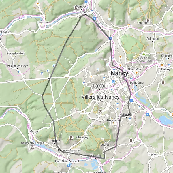 Map miniature of "Chaligny Loop" cycling inspiration in Lorraine, France. Generated by Tarmacs.app cycling route planner