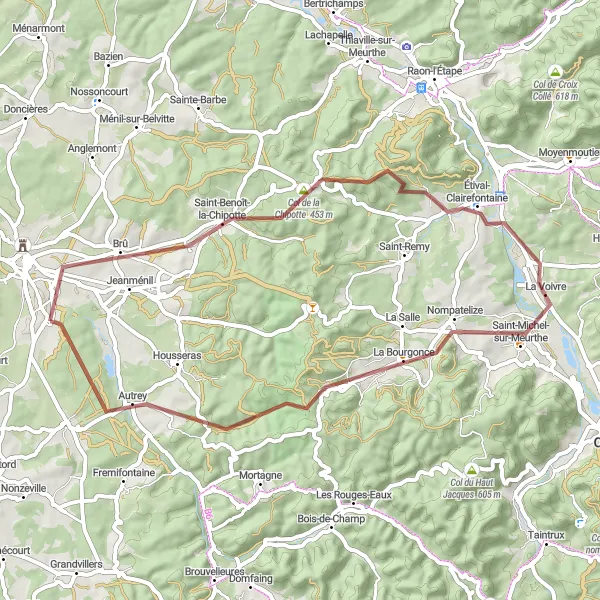 Miniature de la carte de l'inspiration cycliste "Le Tour de Brû" dans la Lorraine, France. Générée par le planificateur d'itinéraire cycliste Tarmacs.app