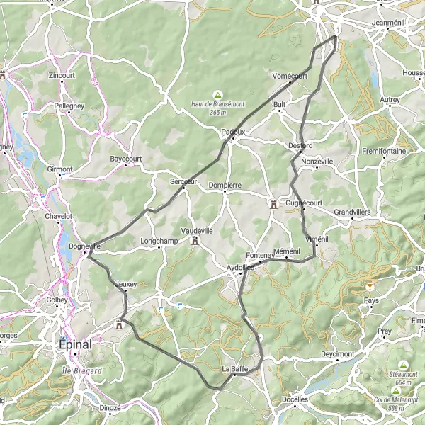 Map miniature of "Rambervillers Circuit" cycling inspiration in Lorraine, France. Generated by Tarmacs.app cycling route planner